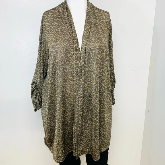 Susan Graver Open Long Line Cardigan  Woman 3X Stretch Knit Print Lagenlook Work - Picture 1 of 11